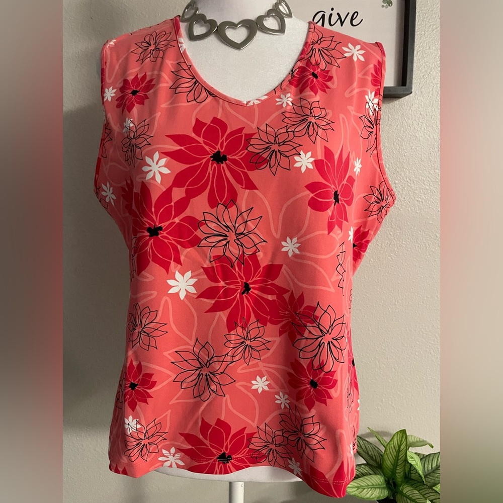 Croft & Barrow Women’s Summer Orange Multicolor Flower Design Stretch-SZ L
